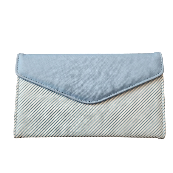 NWOT Blue White Striped Travel Wallet Tri-fold - Picture 1 of 3